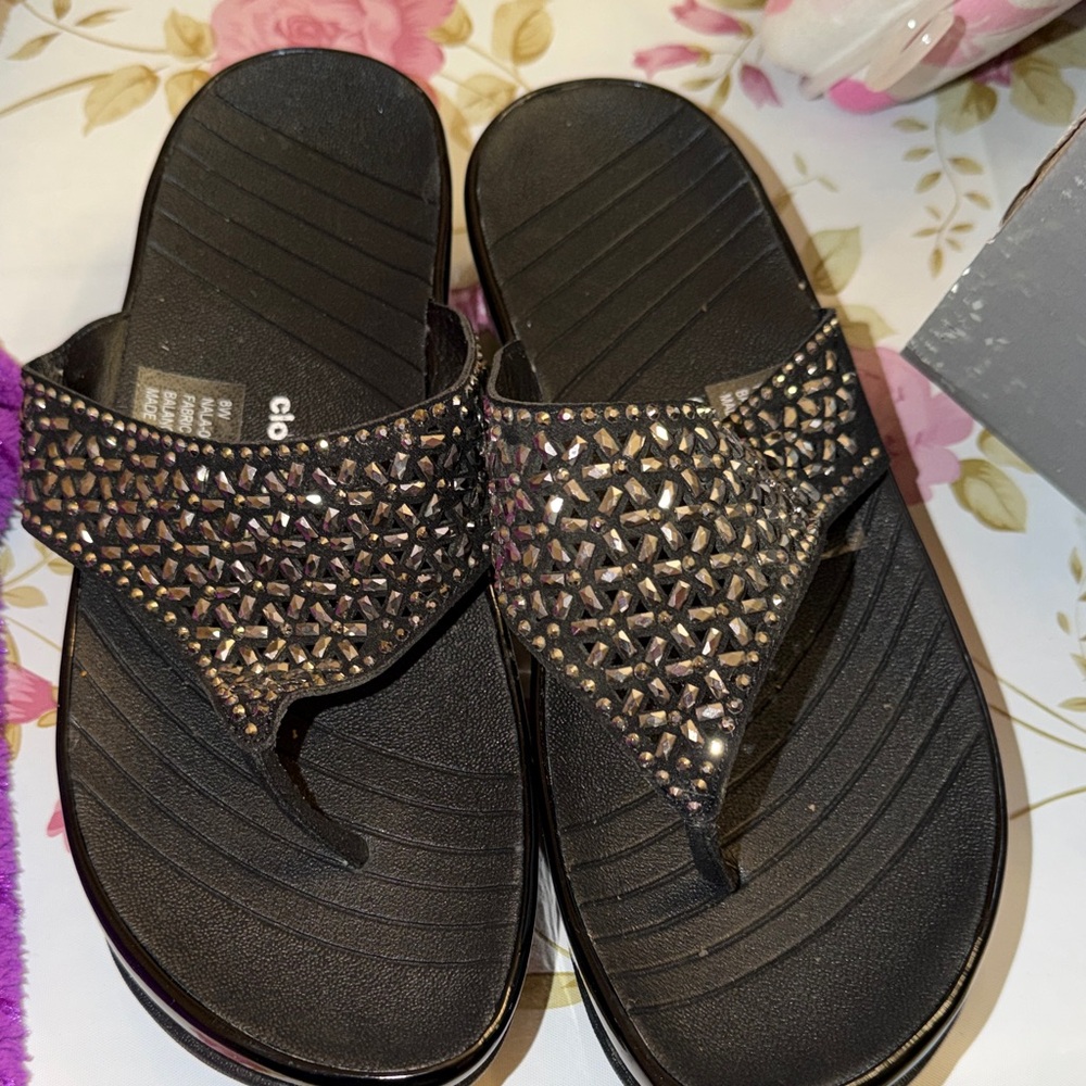 Cloudwalkers Black Sandals with Rhinestone Embellishments
